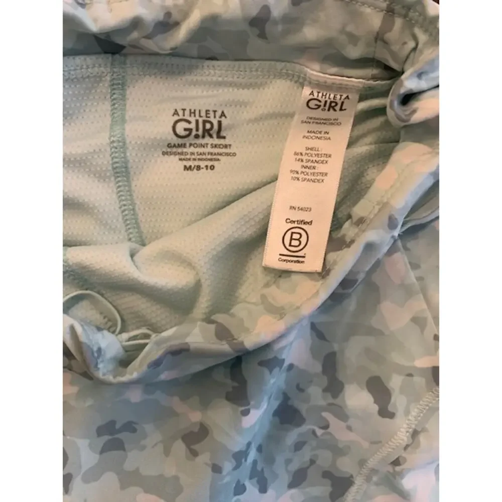 Athleta Girl Game Point Skort Kids M 8-10 Blue Camo Athletic Tennis Skirt Pocket